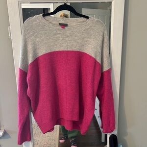 Vince Camuto Fuchsia and Gray Crew Neck Sweater